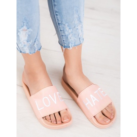 Small Swan LOVE &amp; HATE Eco Leather Slippers pink 1