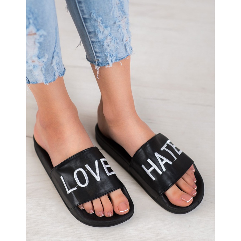 Small Swan LOVE &amp; HATE Eco Leather Slippers black 1