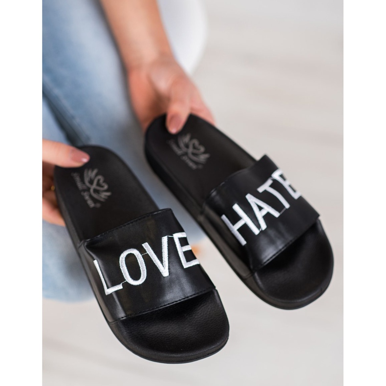 Small Swan LOVE &amp; HATE Eco Leather Slippers black 2