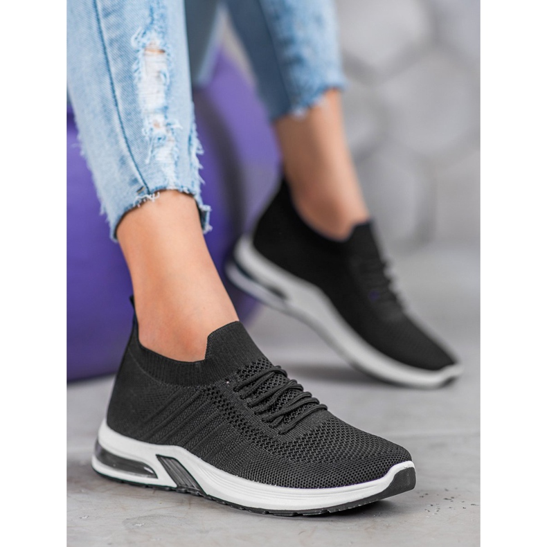 SHELOVET Black Textile Shoes On The Platform 1