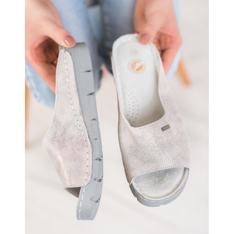 Goodin Comfortable Leather Slippers grey 1