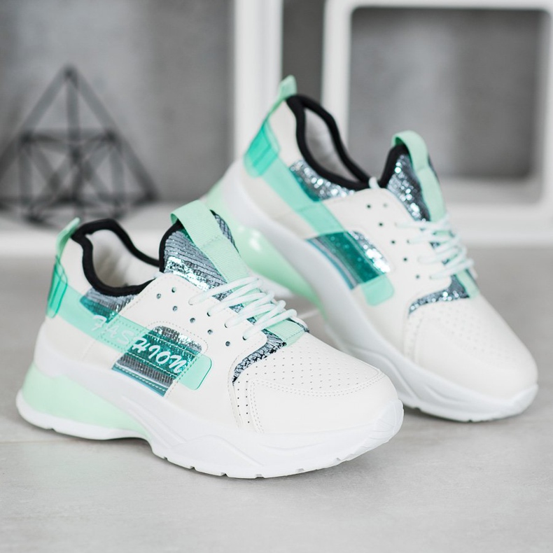 SHELOVET White Fashion Sneakers green 1 SHELOVET White Fashion Sneakers green 1