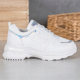 SHELOVET White Sneakers With Holo Effect 1