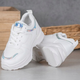 SHELOVET White Sneakers With Holo Effect 2