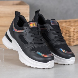 SHELOVET Black Sneakers With Holo Effect 1