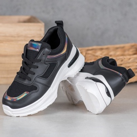 SHELOVET Black Sneakers With Holo Effect 2