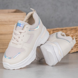 SHELOVET Beige Sneakers With Holo Effect 2 SHELOVET Beige Sneakers With Holo Effect 2