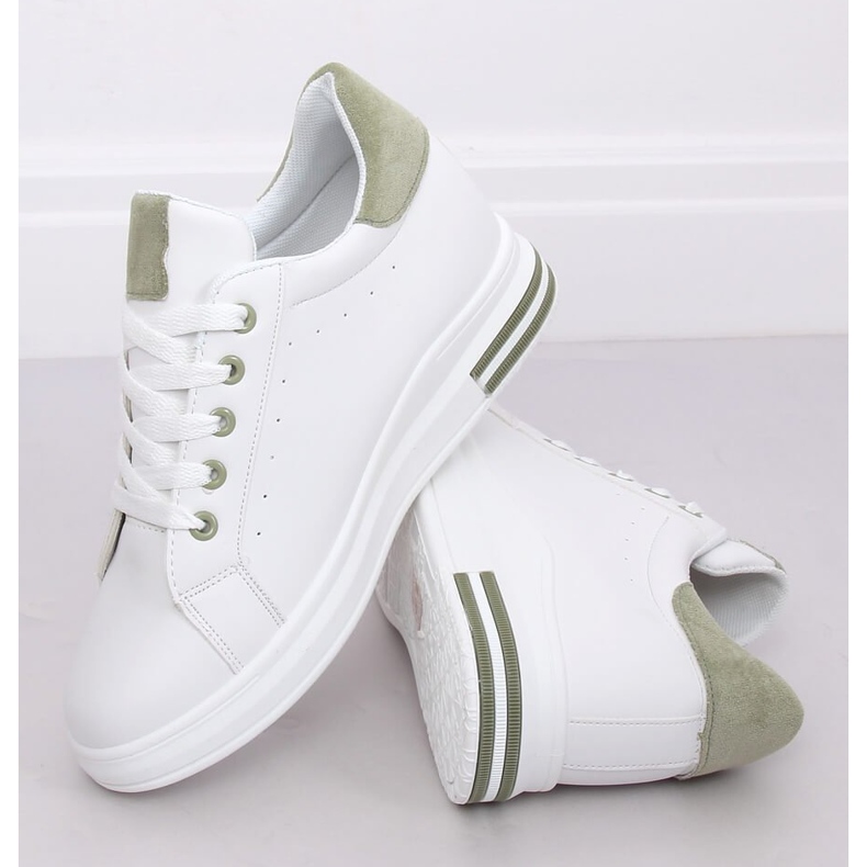 White women's sneakers L8035 Green 2