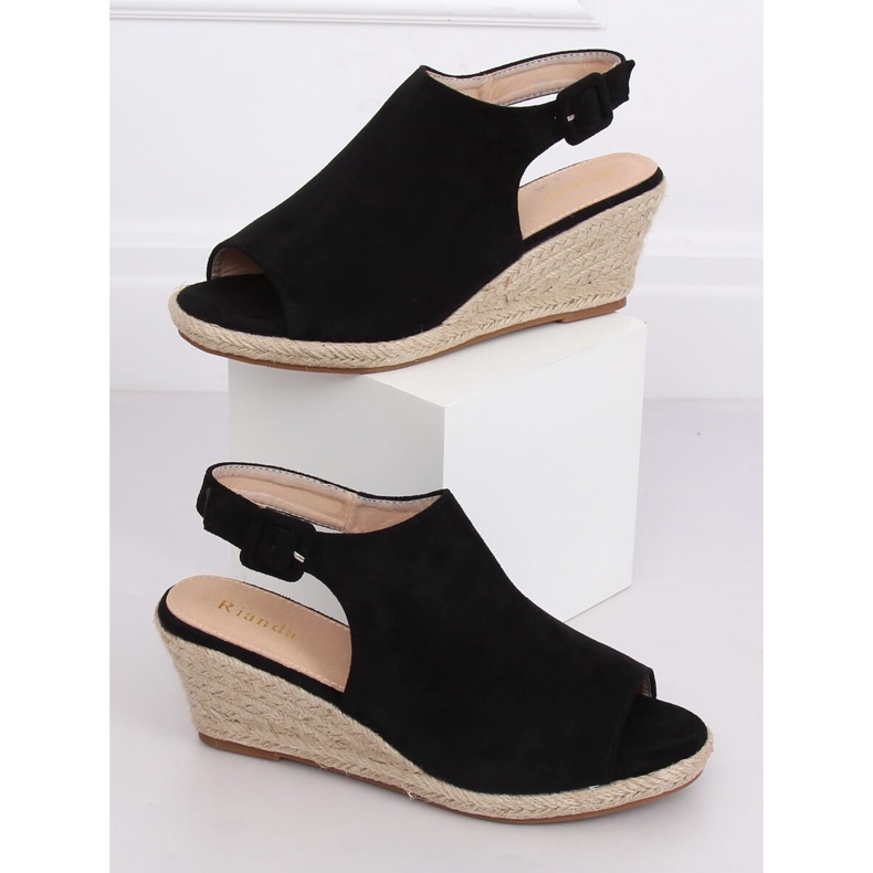 Black Espadrilles on wedges F3303 Black 1