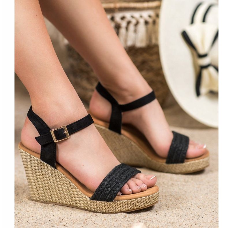 SHELOVET Stylish wedge sandals black 1 SHELOVET Stylish wedge sandals black 1