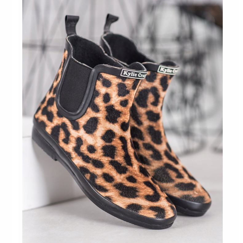 Kylie Leopard Print Suede Wellies brown black 1