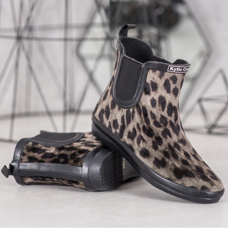 Kylie Leopard Print Suede Wellies beige black 1