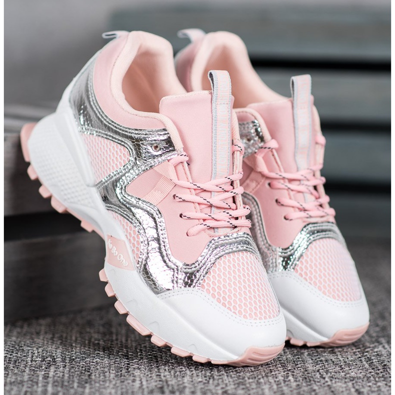 Bona Fashion Sneakers With Mesh pink grey 1