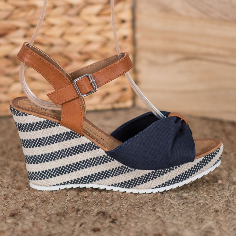 Goodin Navy Blue Sandals On Wedge brown 2 Goodin Navy Blue Sandals On Wedge brown 2
