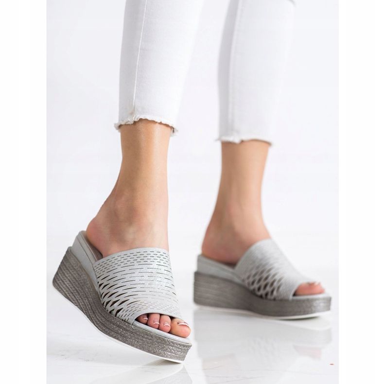 Goodin Openwork Wedge Slippers grey 1