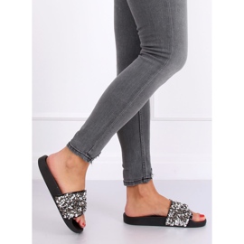 Women's slippers with stones black CK106P Black grey 1