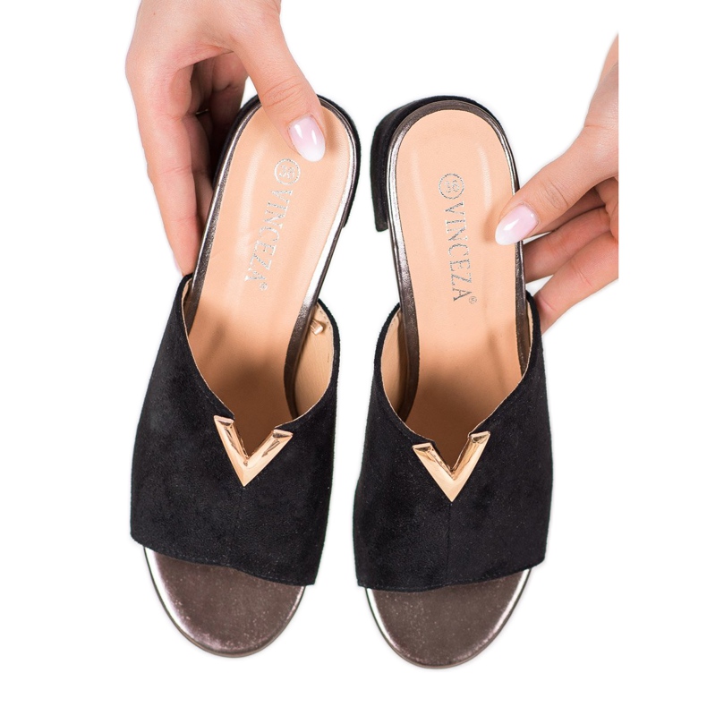 VINCEZA suede slippers black 2