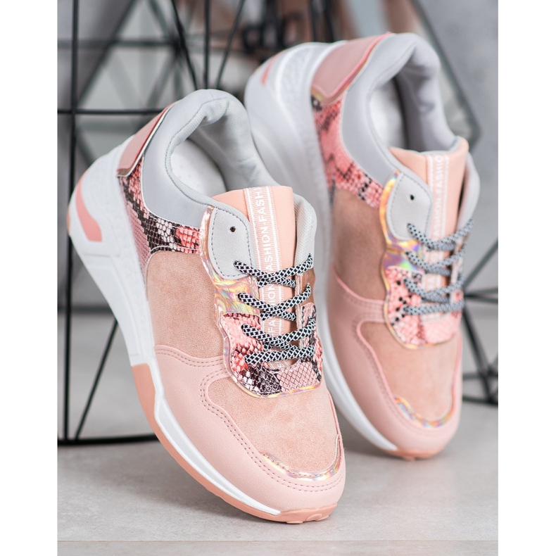 SHELOVET Snake Print Sneakers pink 1