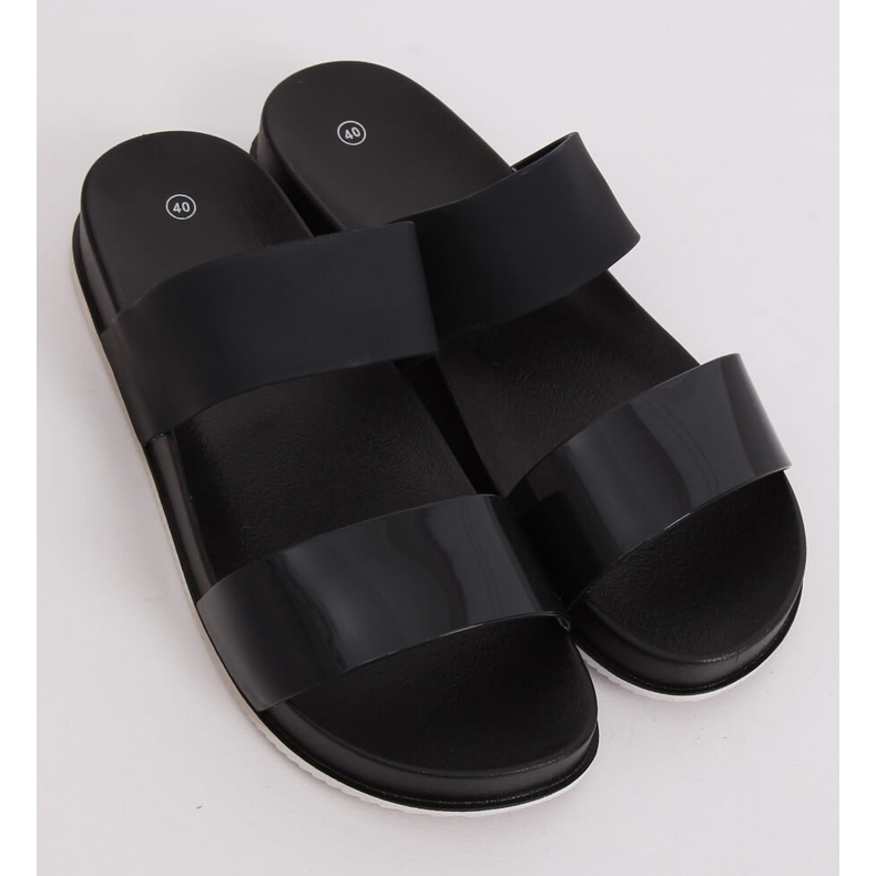 Black CK66P Black slippers with rubber straps 1