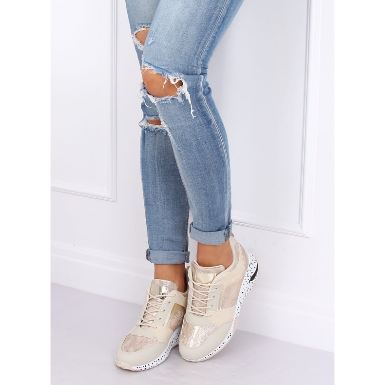 Beis beige and gold wedge sports shoes 1