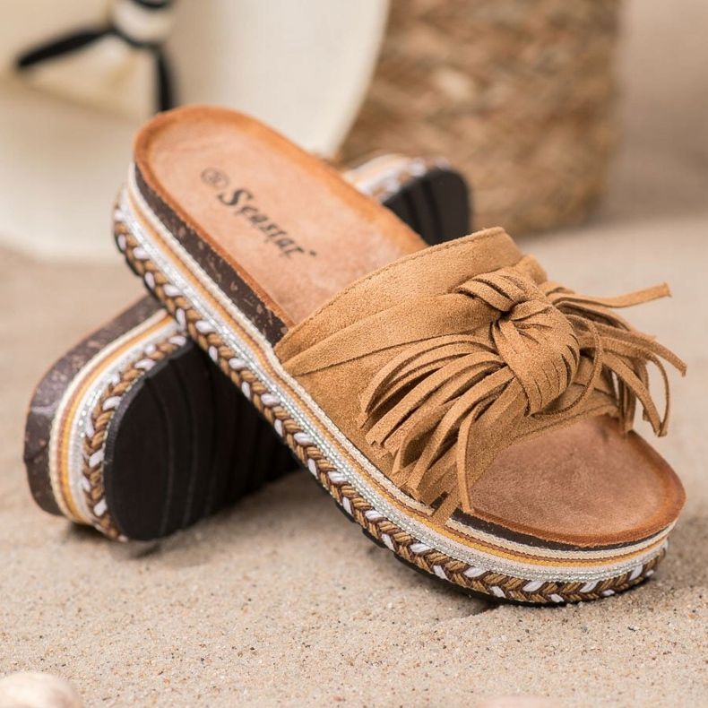 Seastar Slippers With Fringes brown 1