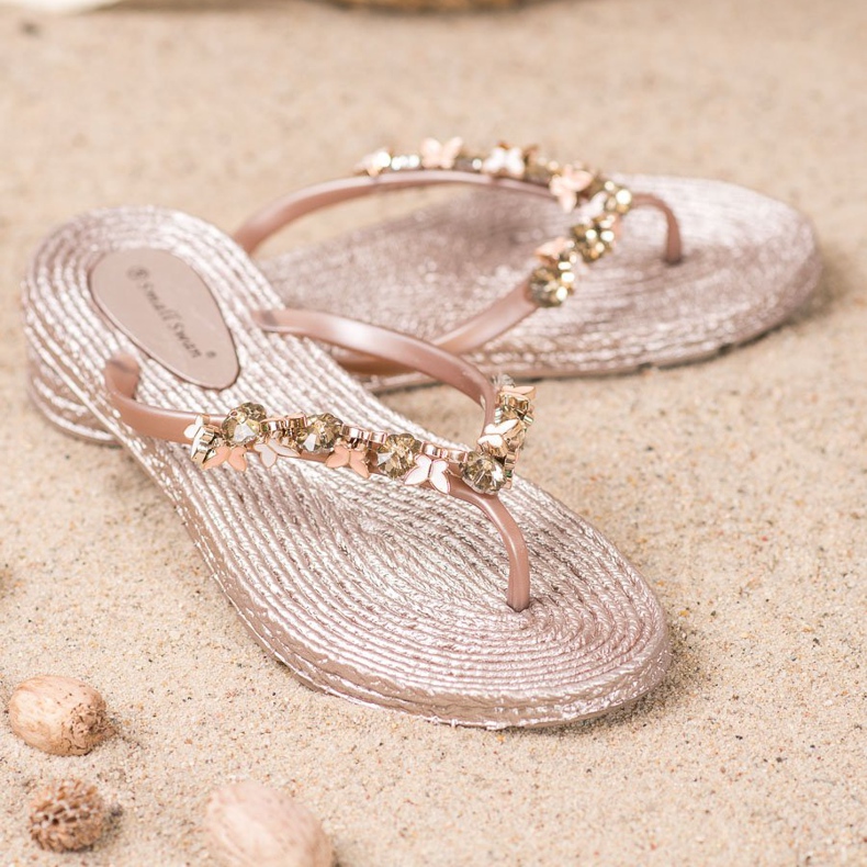 SHELOVET Rubber Flip-Flops With Ornaments pink 1