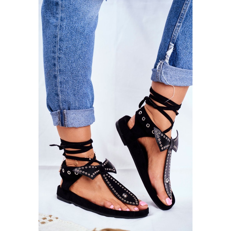 Lu Boo Women's Black Tied Sandals Japanese Mara 1 Lu Boo Women's Black Tied Sandals Japanese Mara 1