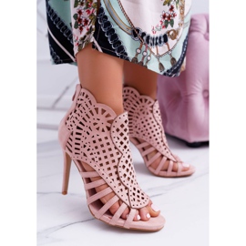 SEA Women's Suede Sandals on a high heel Powder Pink Viviane 1