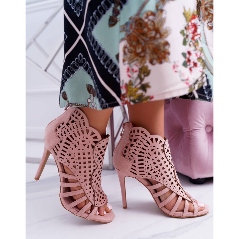 SEA Women's Suede Sandals on a high heel Powder Pink Viviane 2