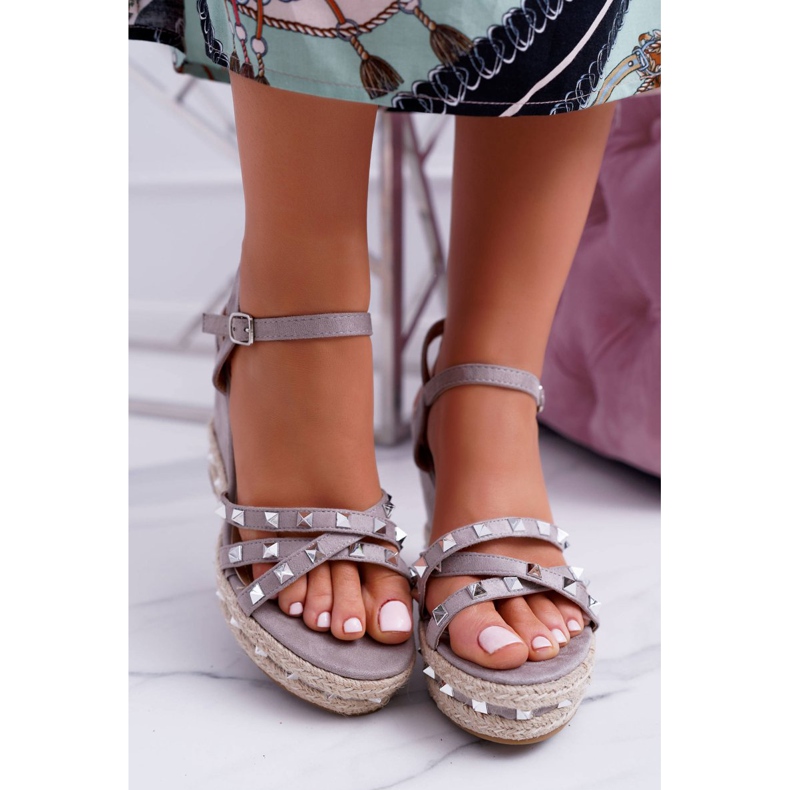 SEA Women's Gray Sandals On A Wedge Amare Studs grey 2