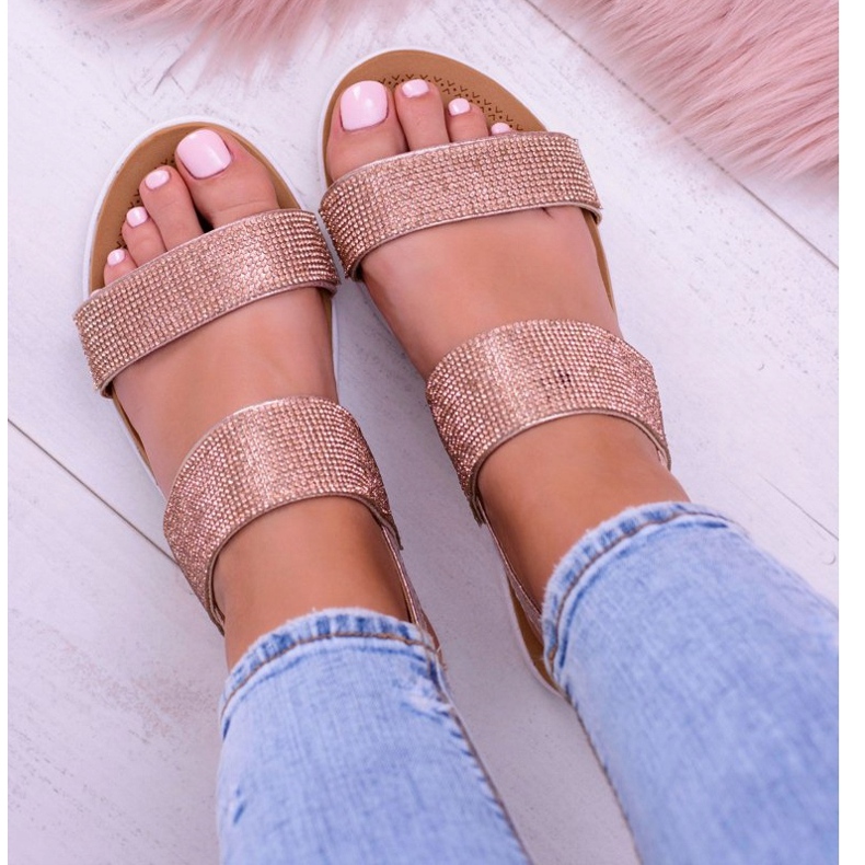 Lu Boo Women's Champagne Sandals With Perfect Cubic Zirconia pink 2