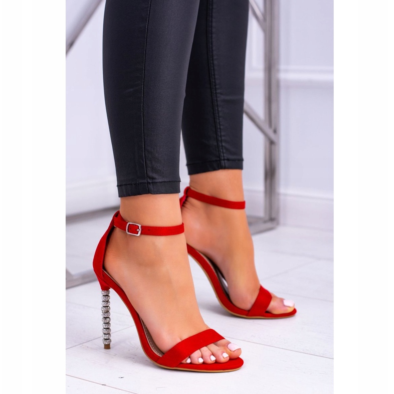 BUGO Women's Sandals On A High Heel Decorated With Cubic Zirconia Elida red 1