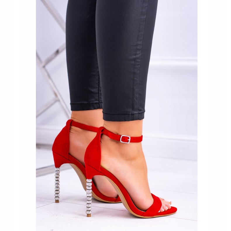 BUGO Women's Sandals On A High Heel Decorated With Cubic Zirconia Elida red 2