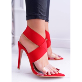 L.DAY Women's Sandals On High Heel With A Wide Strap Red Lights 1