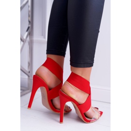 L.DAY Women's Sandals On High Heel With A Wide Strap Red Lights 2