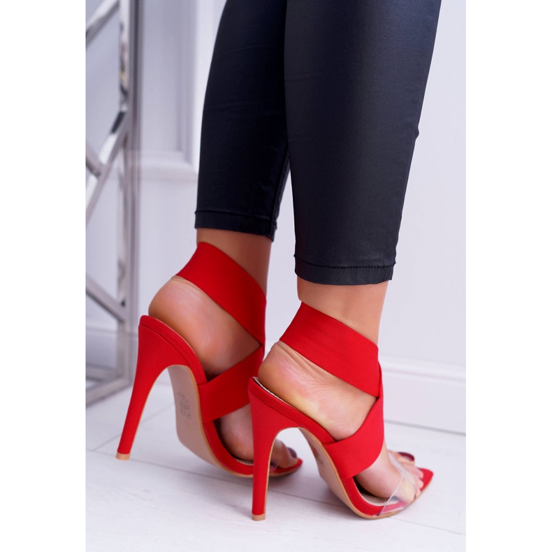 L.DAY Women's Sandals On High Heel With A Wide Strap Red Lights 2