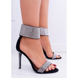 Women's Sandals On High Heel Lu Boo With Cubic Zirconia Velcro Black Show 1