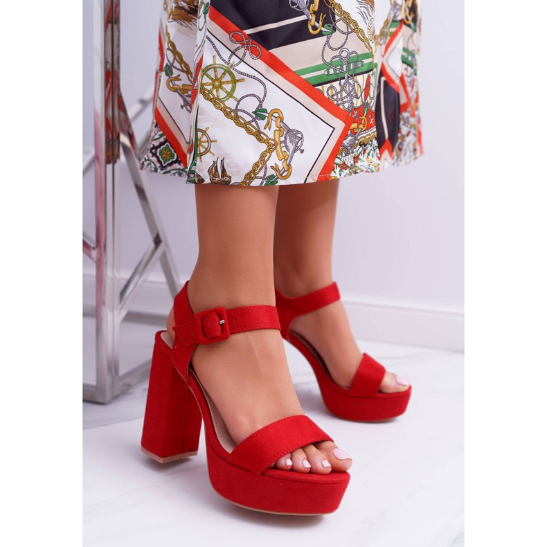 NFR Women's Sandals On A High Heel And Platform Red LaMondes 1