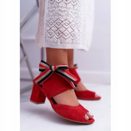 Leather Women Sandals Maciejka On A Heel Red 04038-08 2
