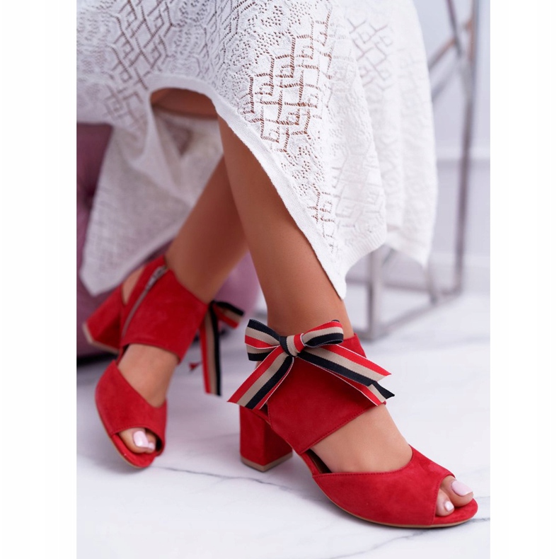 Leather Women Sandals Maciejka On A Heel Red 04038-08 1