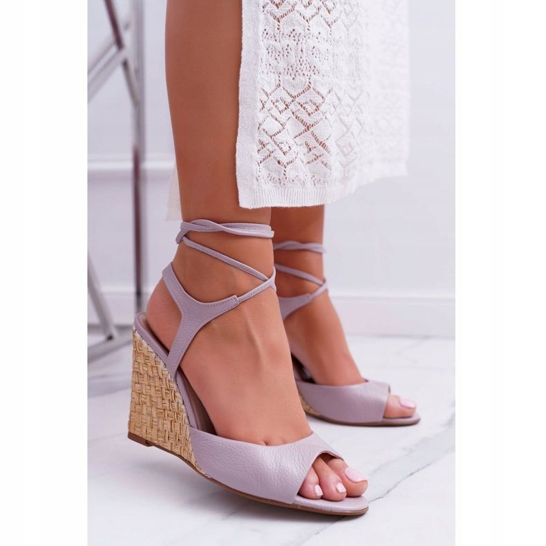 Sandals On Wedge Laura Messi 1944 Leather Light Violet Lenormo 2