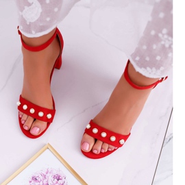 S.Barski Women's Sandals On A Heel With Pearls Red Renes 2