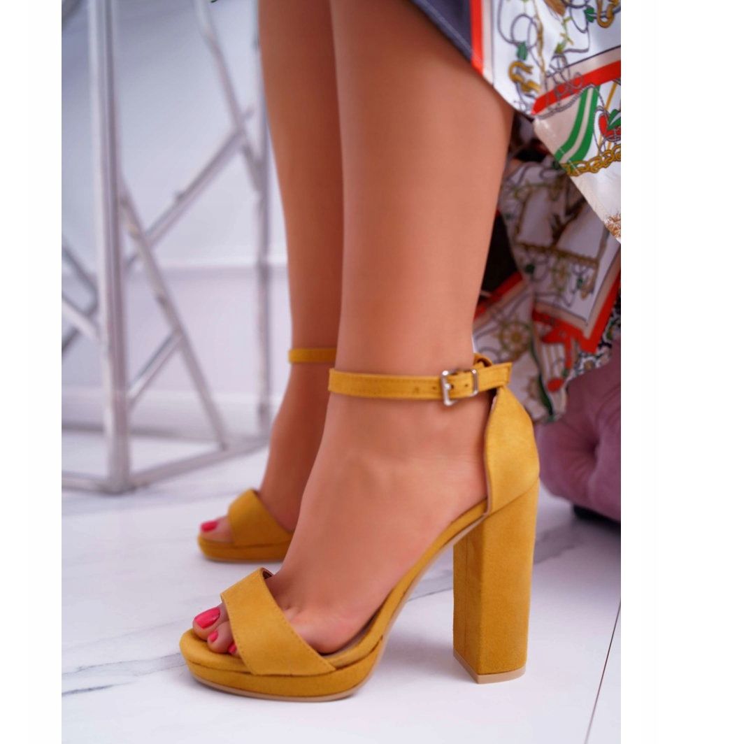 Women's yellow high-heeled sandals with platform Debora - Buty Modne Women's yellow high-heeled sandals with platform Debora - Buty Modne