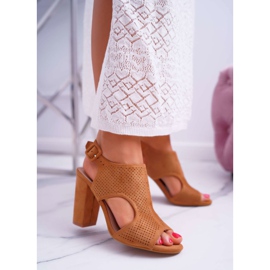 HAN Women's Sandals On a Heel Suede Openwork Camel HiBaby brown 1