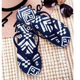 Lu Boo Women's Navy Blue Aztec Flip Flops Havanna 1