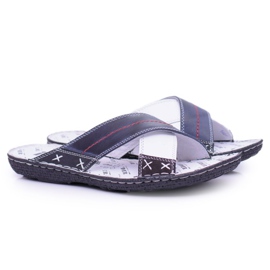 Iguana Navy Blue Light Leather Men's Slippers Okay 1