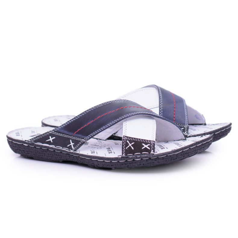 Iguana Navy Blue Light Leather Men's Slippers Okay 1