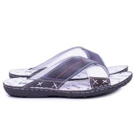 Iguana Navy Blue Light Leather Men's Slippers Okay 2