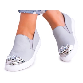 Lu Boo Gray Slip On Sneakers with Crystals grey 1