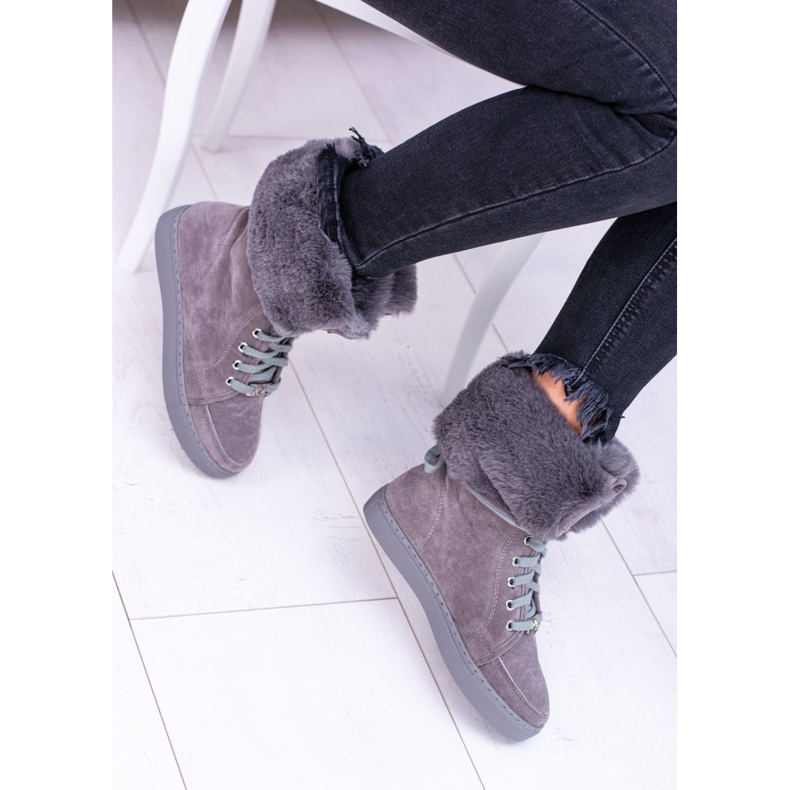 Gray Suede Booties Lu Boo Timberki with fur grey 2